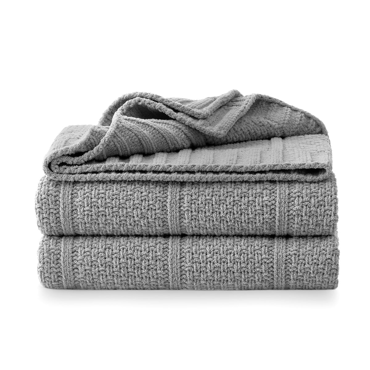 Checkered Knit Throw Blanket, Blue, 50 x 60 Inch