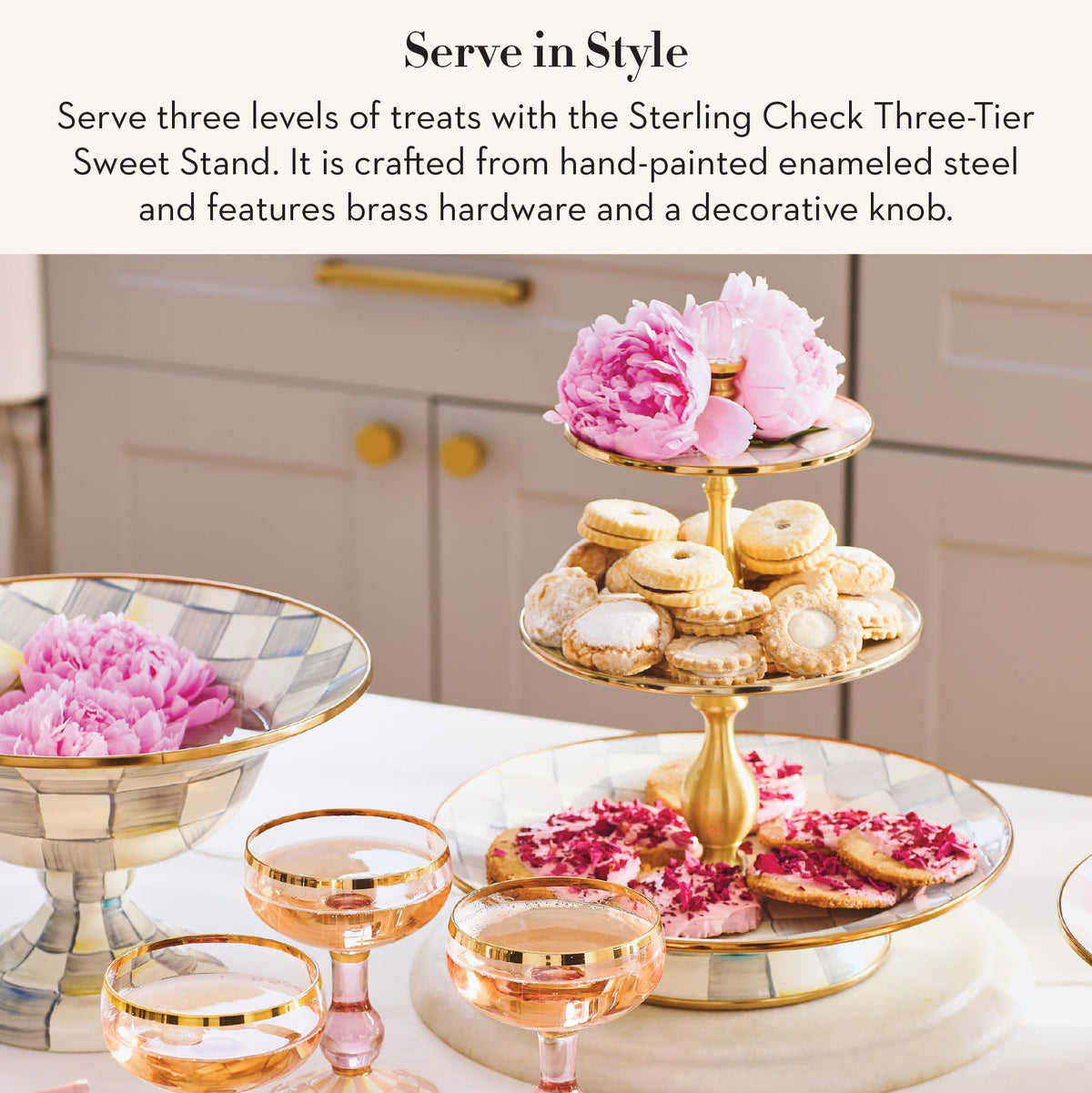 MacKenzie-Childs Two-Tier Sweet Stand, Royal Check