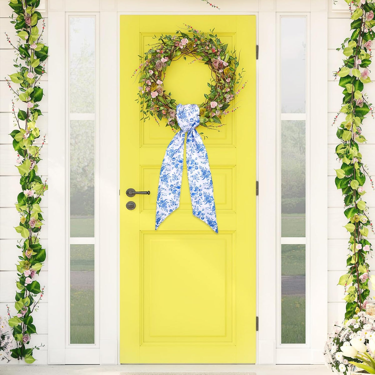 Blue Chinoiserie Floral Wreath Sash, Set of 2