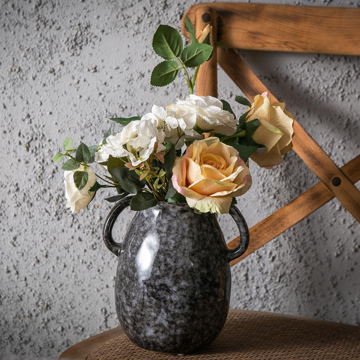 Blue Ceramic Vase with Two Handles