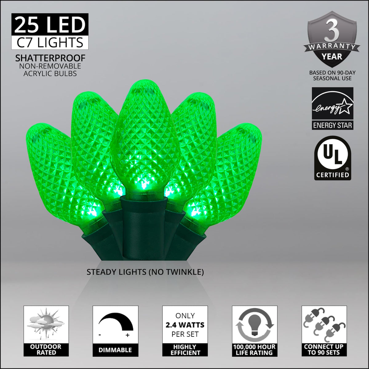 Blue C9 LED Christmas Light Set, 25 Bulbs