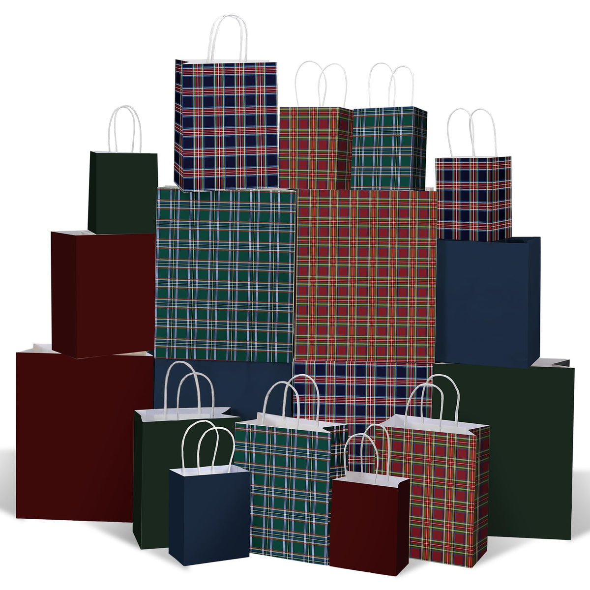Blue Toile Christmas Kraft Gift Bags, Set of 18