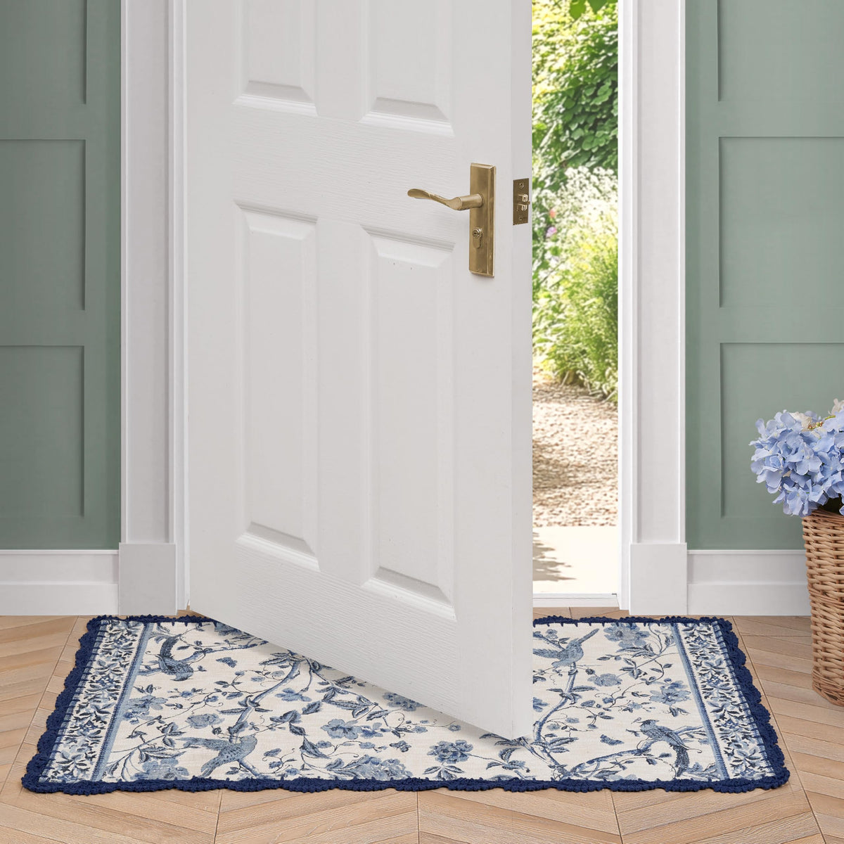 Laura Ashley Indigo Floral Crochet Border Runner Rug