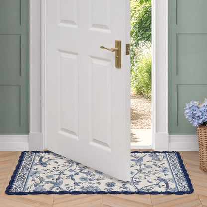 Laura Ashley Indigo Floral Crochet Border Runner Rug