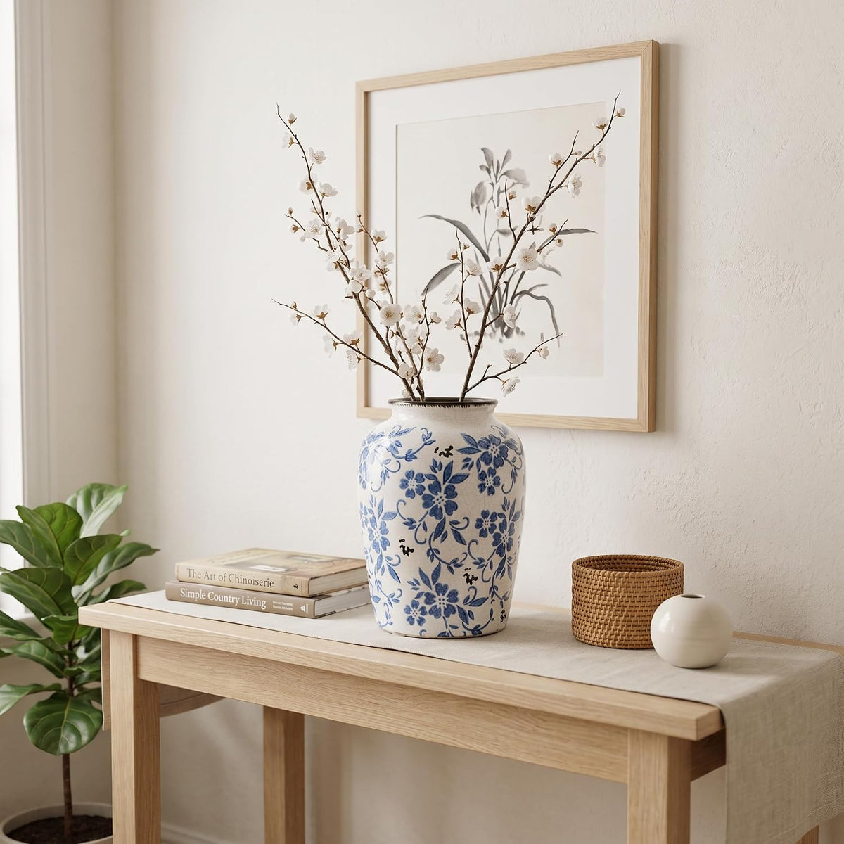 Blue and White Crackle Glaze Vase, 7.7 Inch
