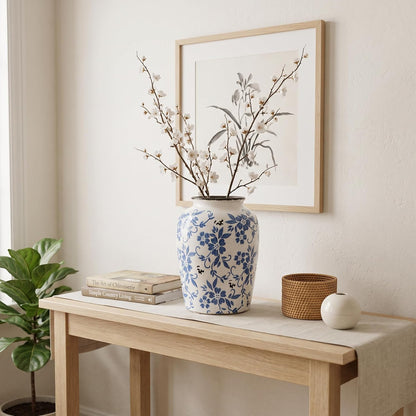 Blue and White Crackle Glaze Vase, 7.7 Inch