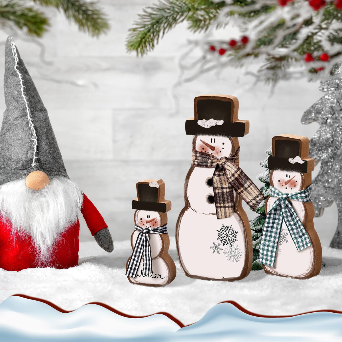 Chinoiserie Wooden Snowmen, Set of 3