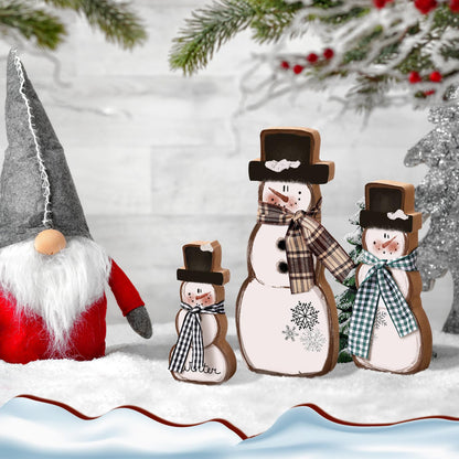 Chinoiserie Wooden Snowmen, Set of 3