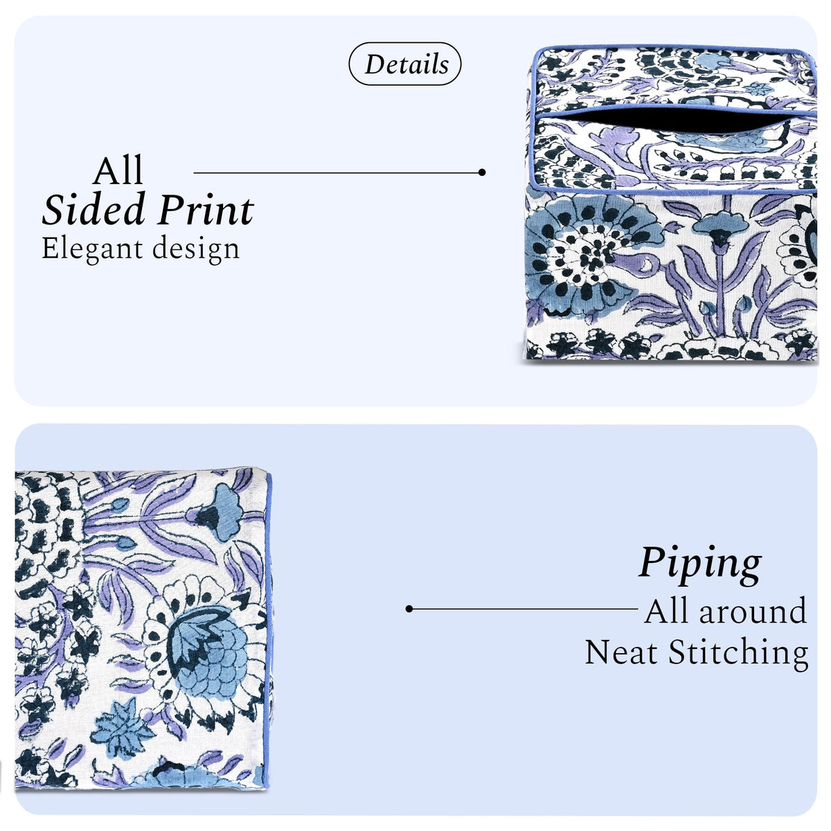 Block Print Cotton Tissue Box Cover, Apatite Blue