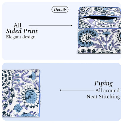 Block Print Cotton Tissue Box Cover, Apatite Blue
