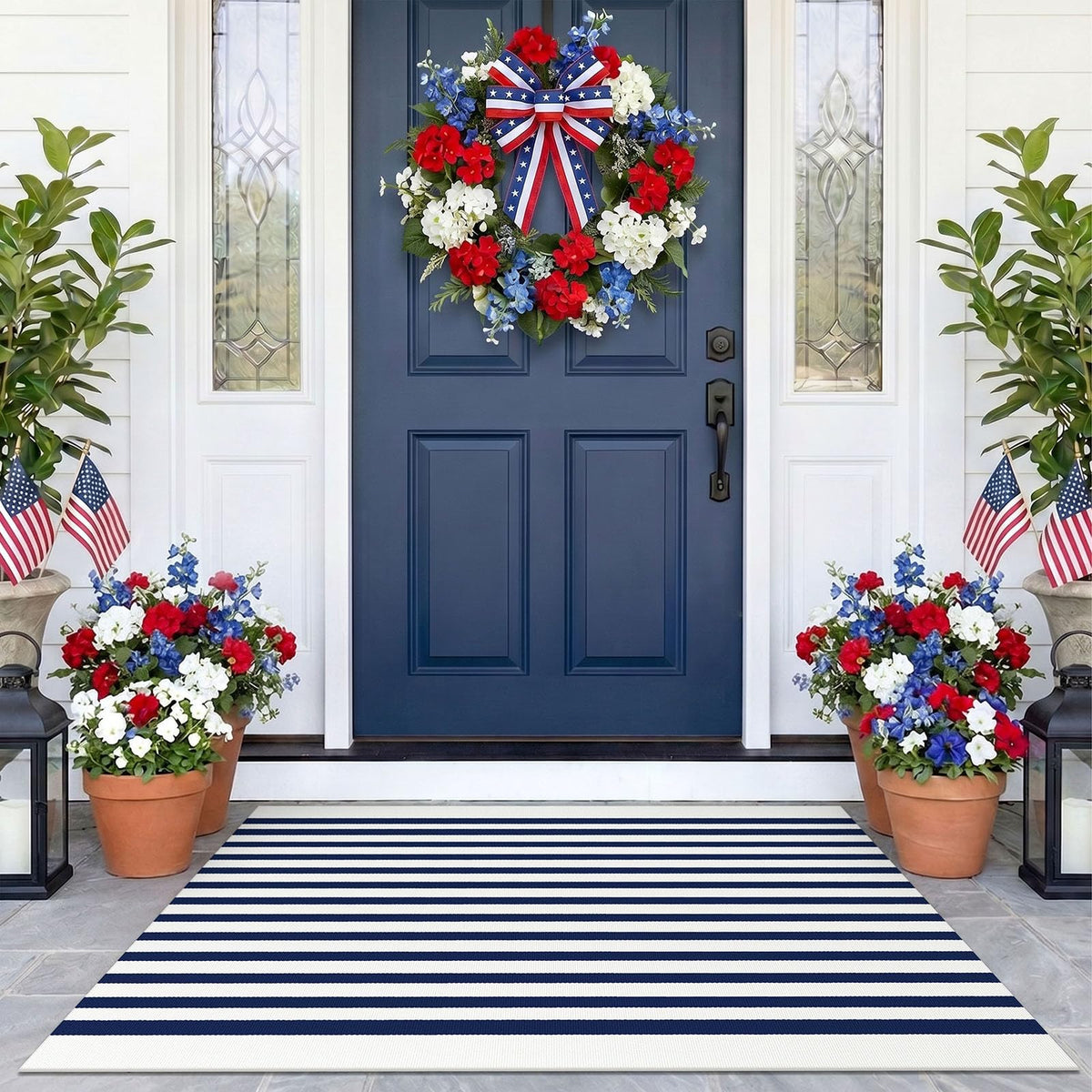 Navy and White Striped Cotton Rug, 28x43