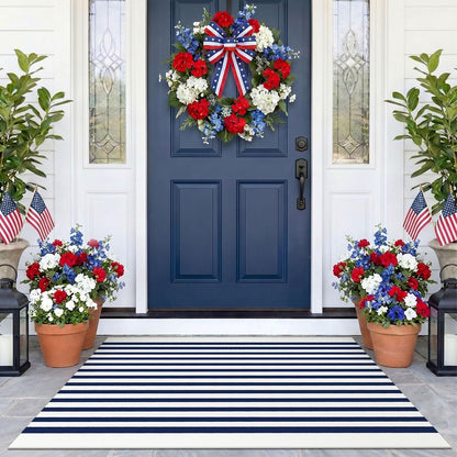 Navy and White Striped Cotton Rug, 28x43