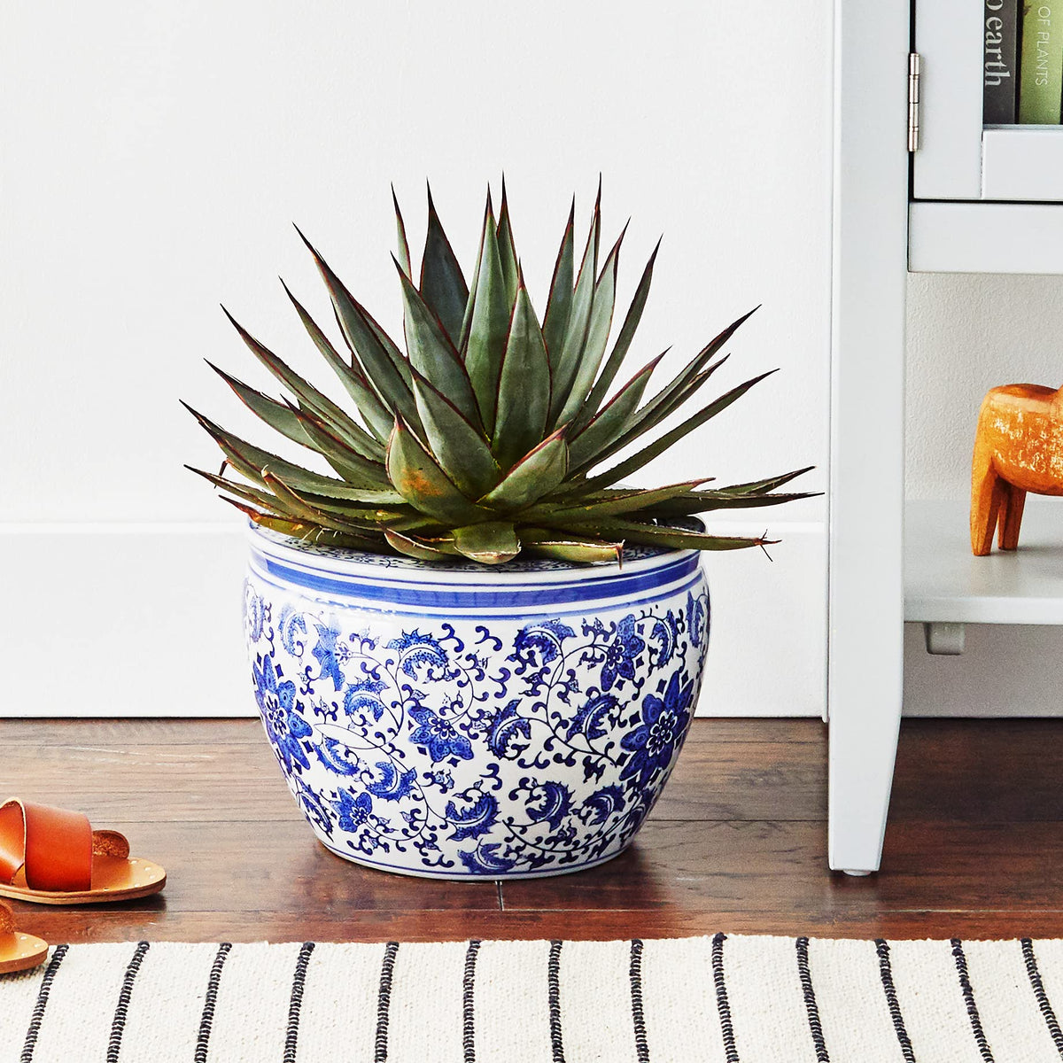 Ladies Blue and White Porcelain Fishbowl Planter