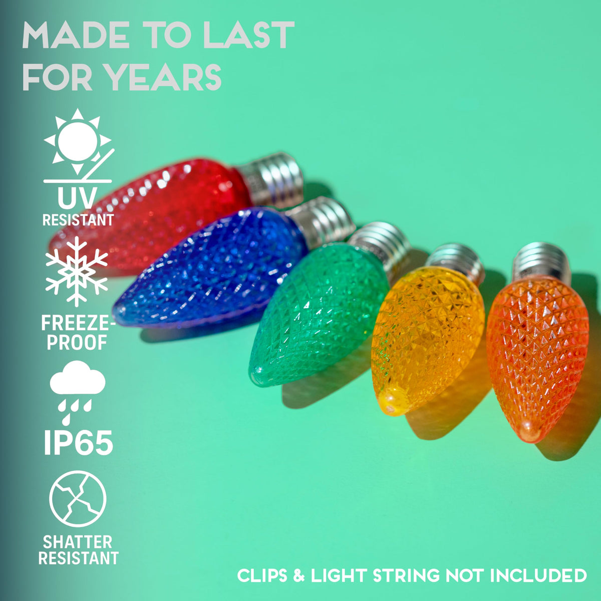 Blue C9 Faceted LED Christmas Bulbs, Set of 25