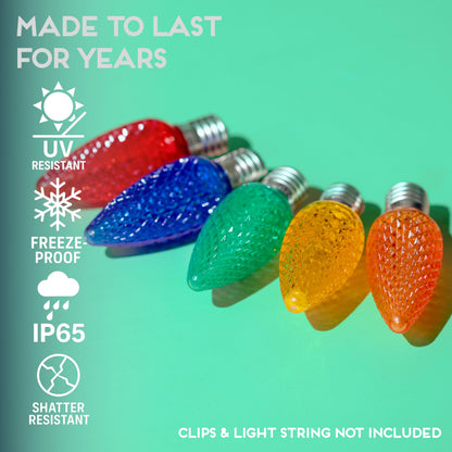 Blue C9 Faceted LED Christmas Bulbs, Set of 25