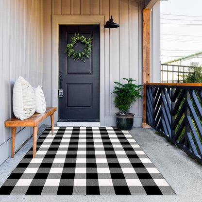 MUBIN Blue White Plaid Cotton Rug, 27.5x43