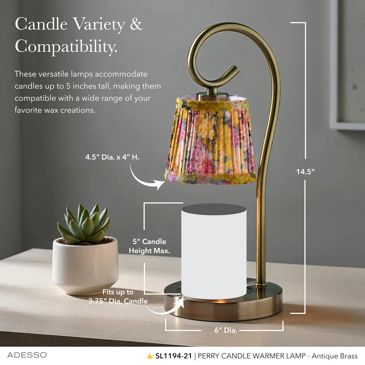 Adesso Blue Floral Candle Warmer Lamp