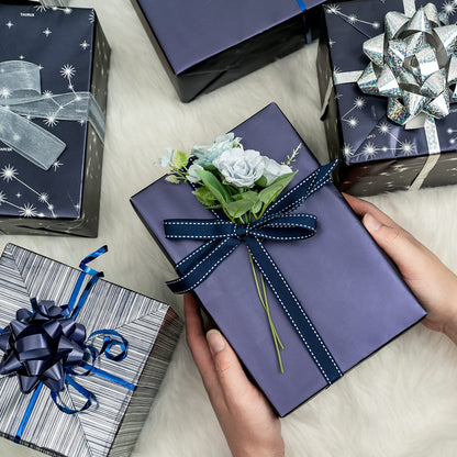 Christmas Wrapping Paper Rolls, Blue and Silver, 4 Rolls
