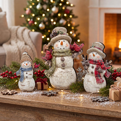 Chinoiserie Wooden Snowmen, Set of 3