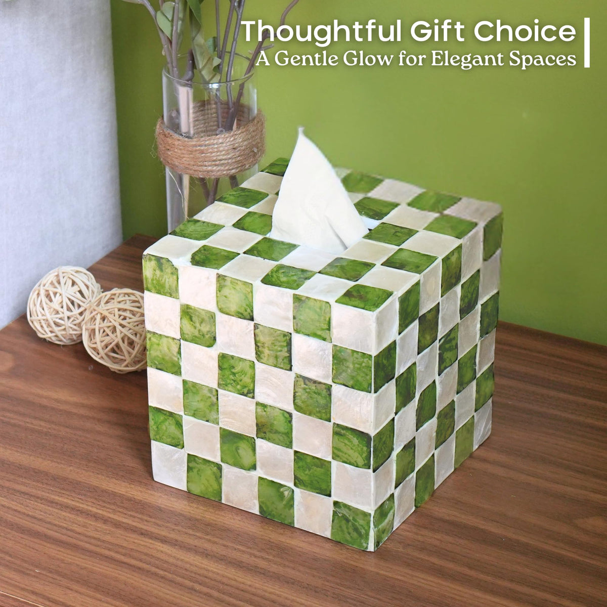 Navy Capiz Square Tissue Box Cover