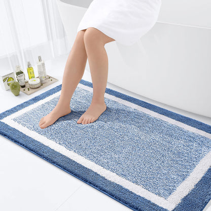 Navy and White Microfiber Bath Rug, 36 x 24