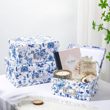 Blue and White Floral Nested Storage Boxes