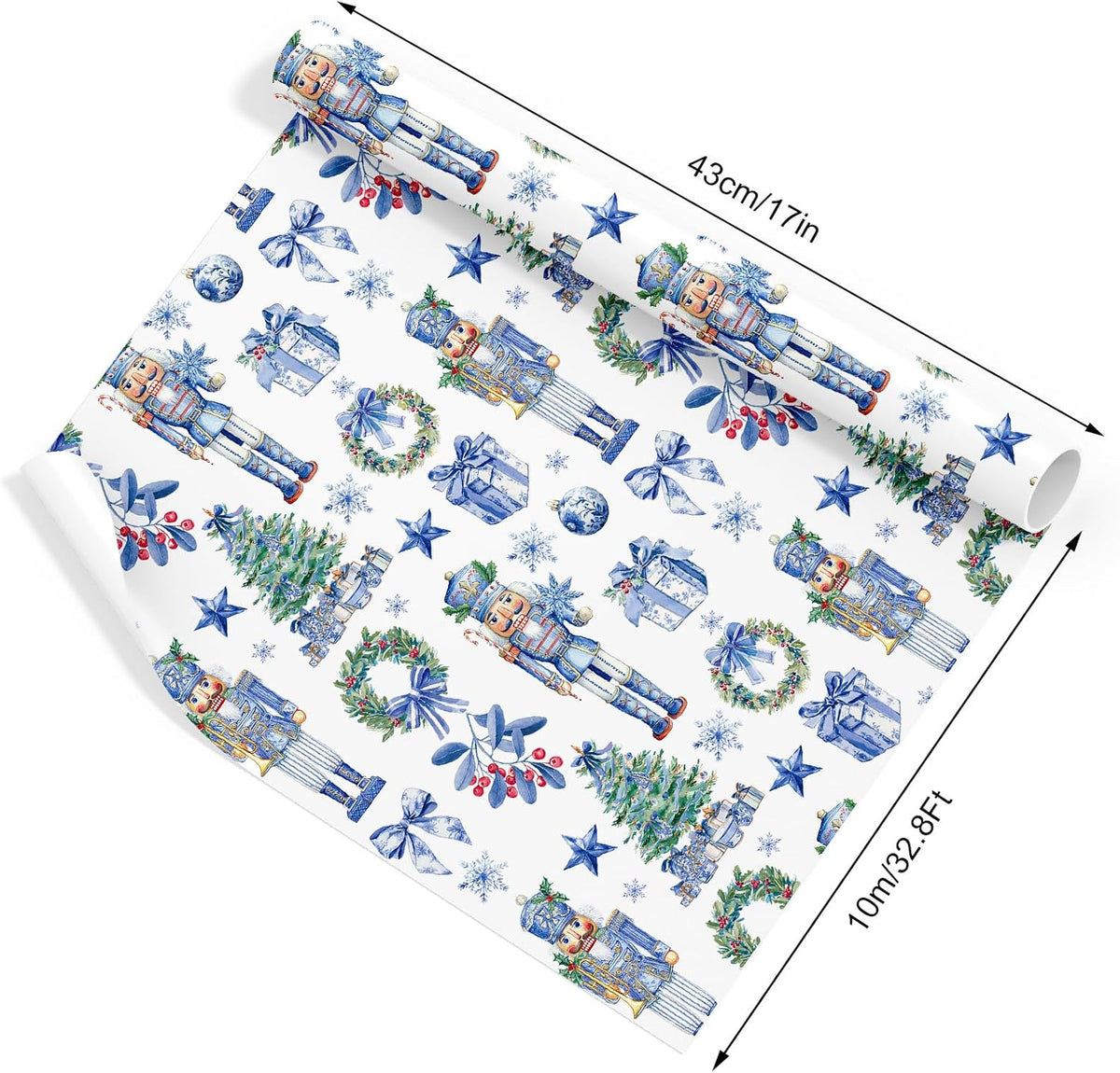 Blue Nutcracker Christmas Wrapping Paper, Mini Roll
