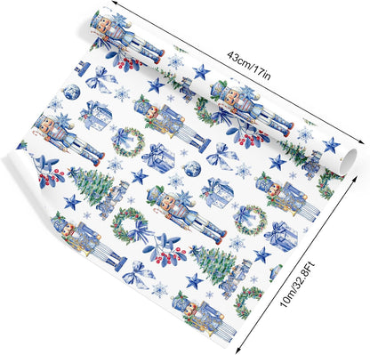 Blue Nutcracker Christmas Wrapping Paper, Mini Roll