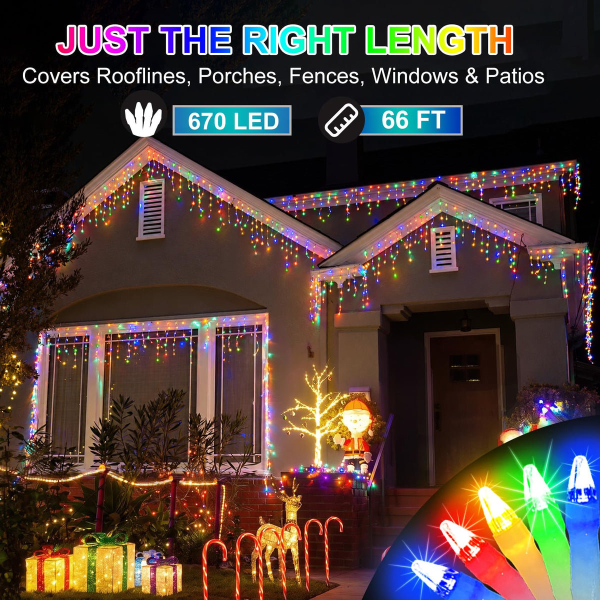 Blue and Cool White Icicle Lights, 164 ft