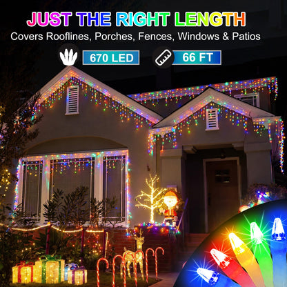 Blue and Cool White Icicle Lights, 164 ft