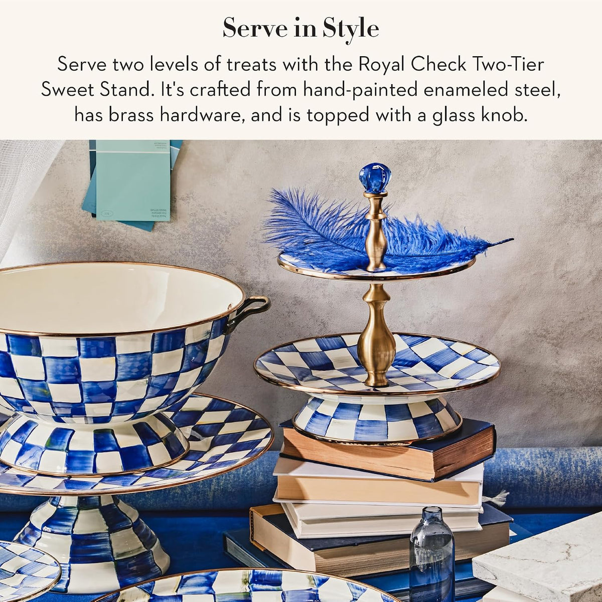MacKenzie-Childs Two-Tier Sweet Stand, Royal Check
