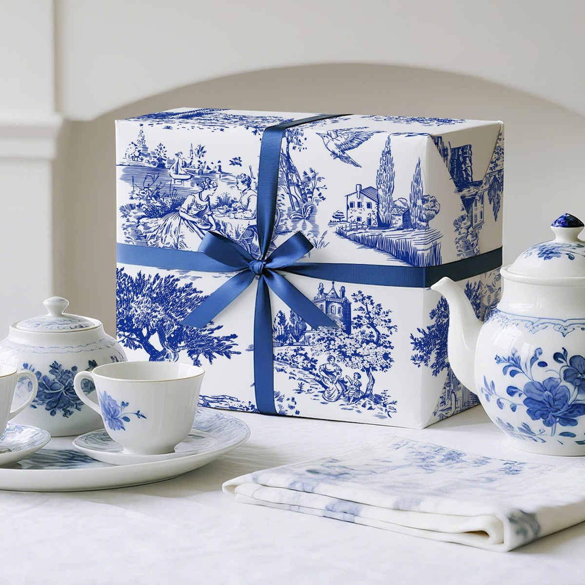 Reversible Toile Christmas Wrapping Paper