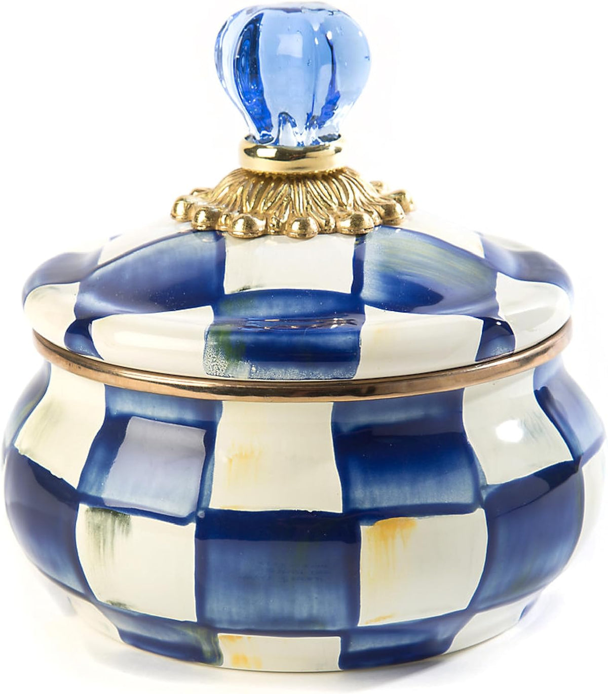 MacKenzie-Childs Enamel Squashed Pot, Royal Check