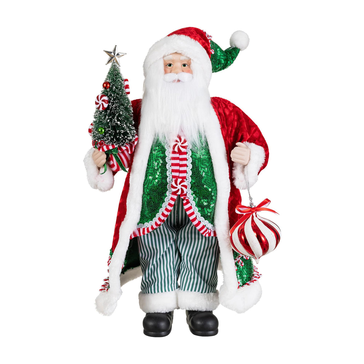 Blue Velvet Santa Figurine, 18 Inch