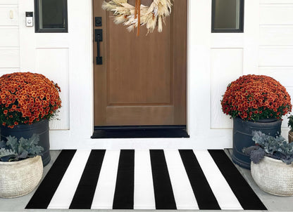 Light Blue Buffalo Plaid Cotton Door Mat, 24x35