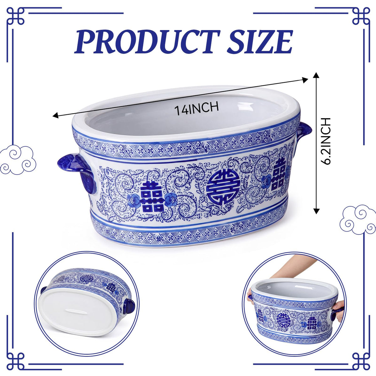 Blue and White Chinoiserie Oval Planter