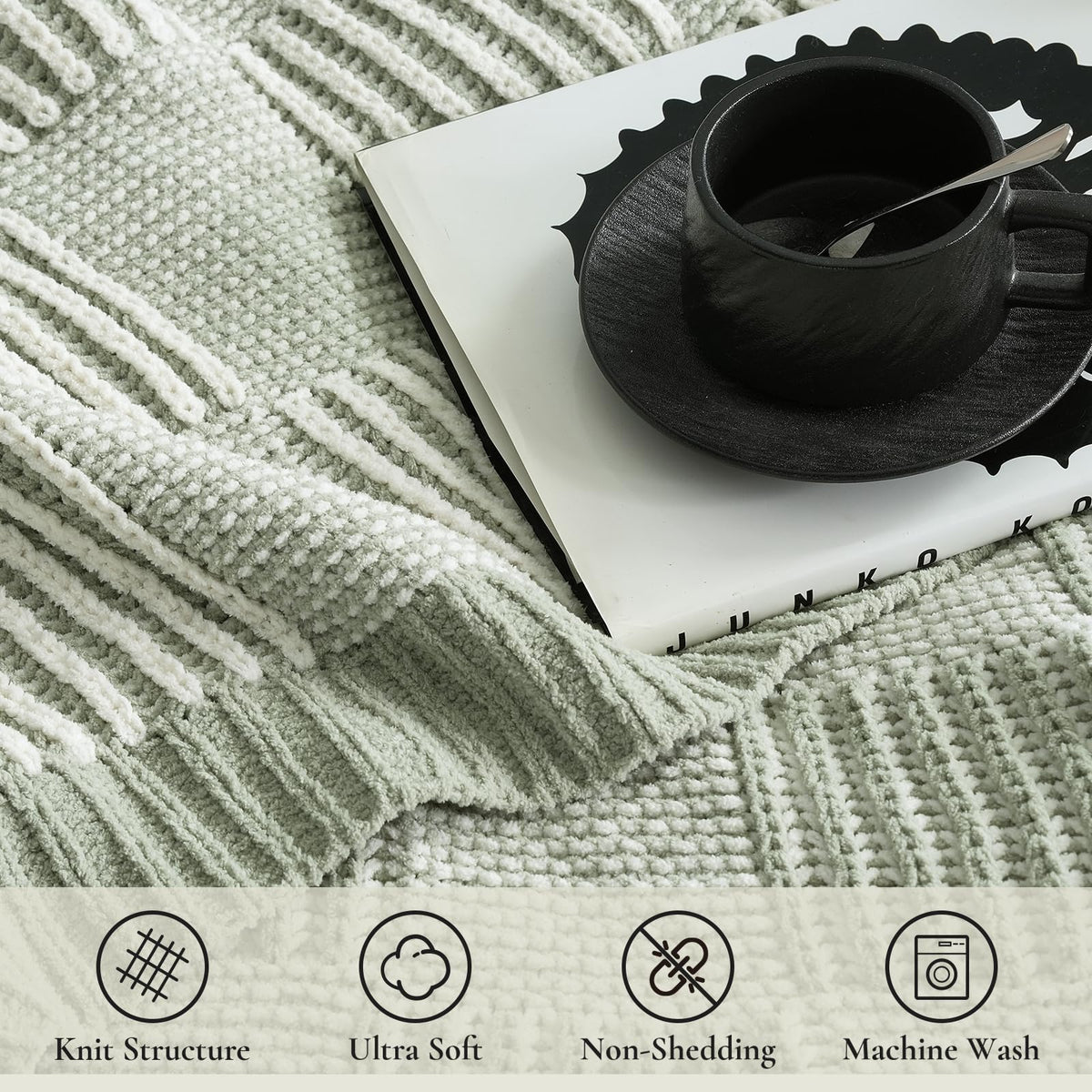 Checkered Knit Throw Blanket, Blue, 50 x 60 Inch