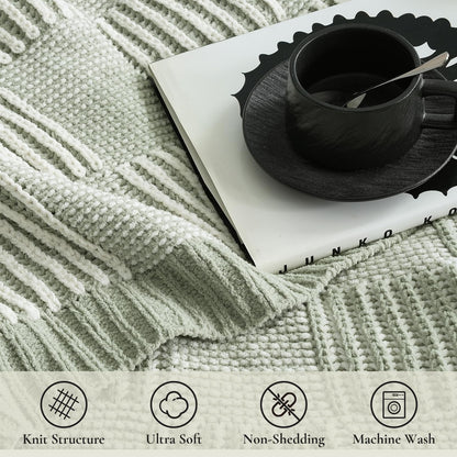 Checkered Knit Throw Blanket, Blue, 50 x 60 Inch