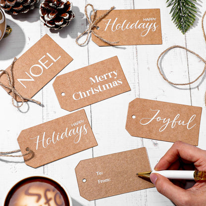 Christmas Gift Tags with Ribbon, 100 Pack, Blue and Silver