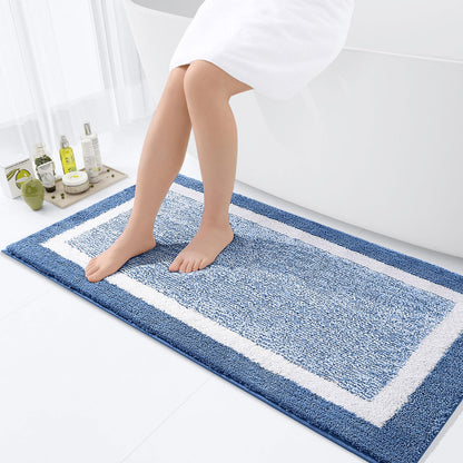 Navy and White Microfiber Bath Rug, 36 x 24