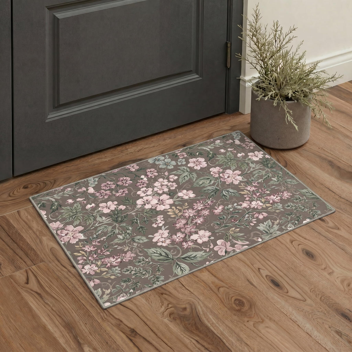 Bavni Dusty Blue Floral Washable Rug