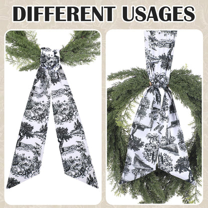 Blue French Toile Wreath Sash, Set of 2