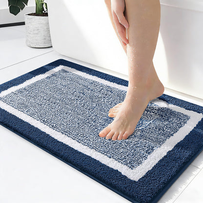 Navy and White Microfiber Bath Rug, 36 x 24