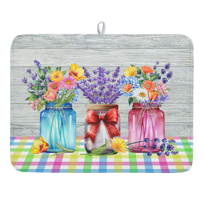 Blue Chinoiserie Floral Dish Drying Mat