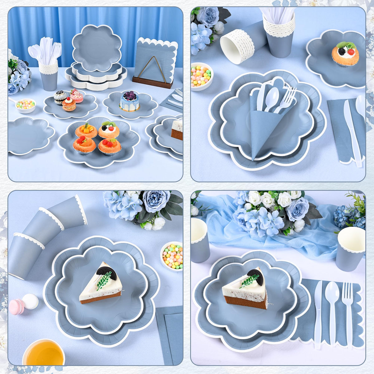 Blue and White Paper Tableware Set, Serves 50