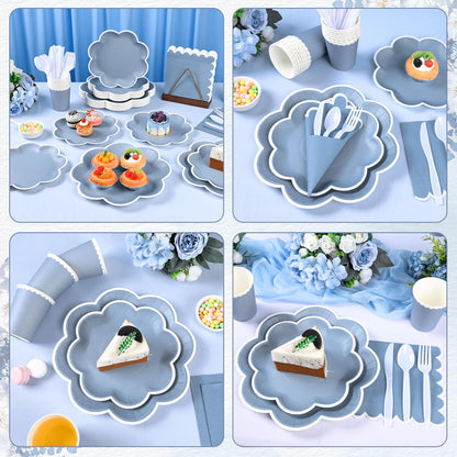 Blue and White Paper Tableware Set, Serves 50
