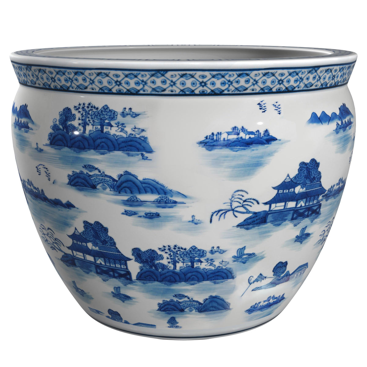 Ladies Blue and White Porcelain Fishbowl Planter