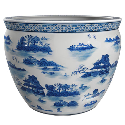 Ladies Blue and White Porcelain Fishbowl Planter