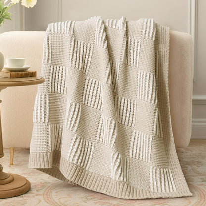 Checkered Knit Throw Blanket, Blue, 50 x 60 Inch