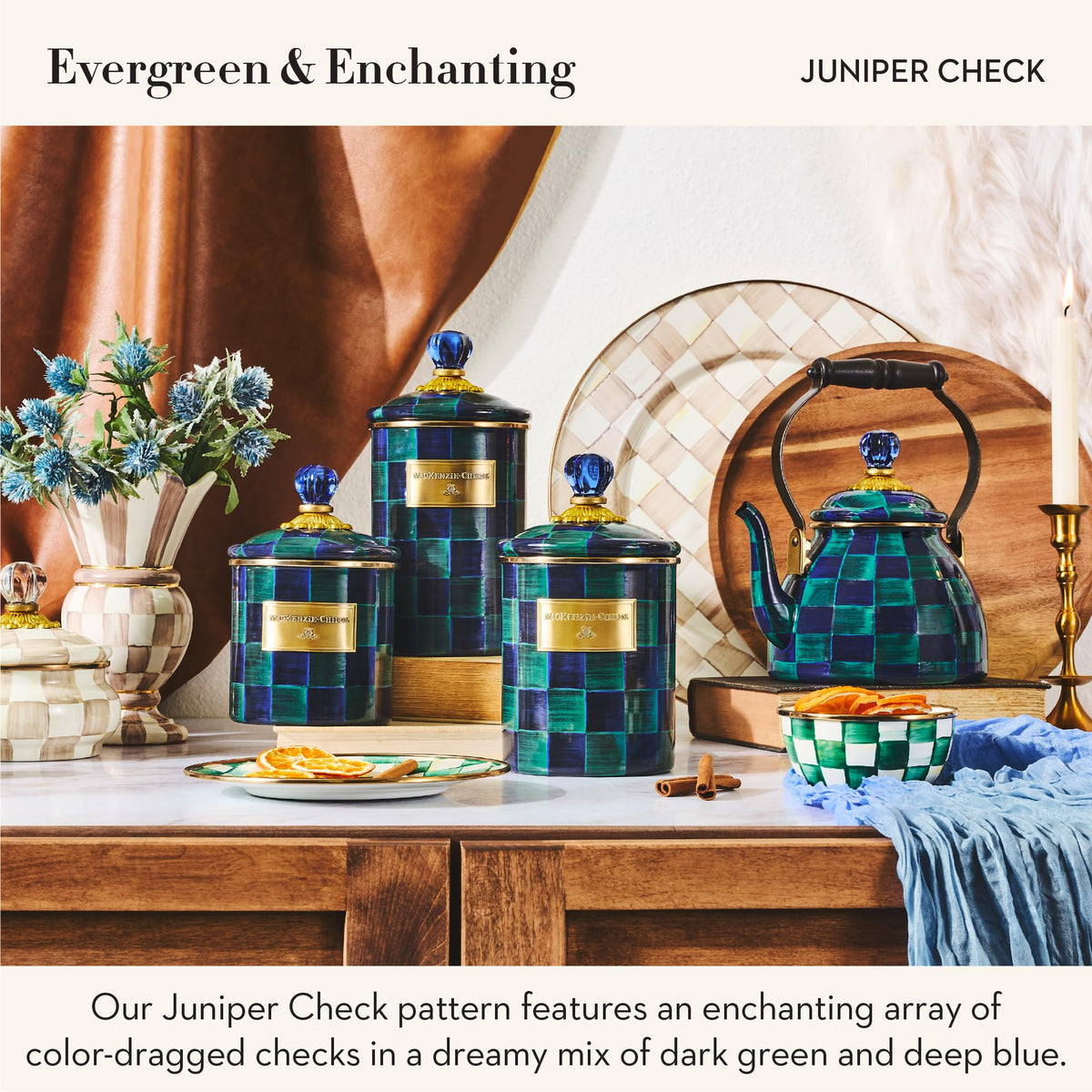 MacKenzie-Childs Enamel Canister Set, Royal Check